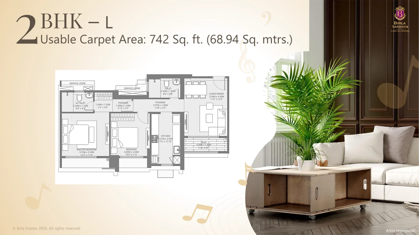 2 BHK – L Floor Plan